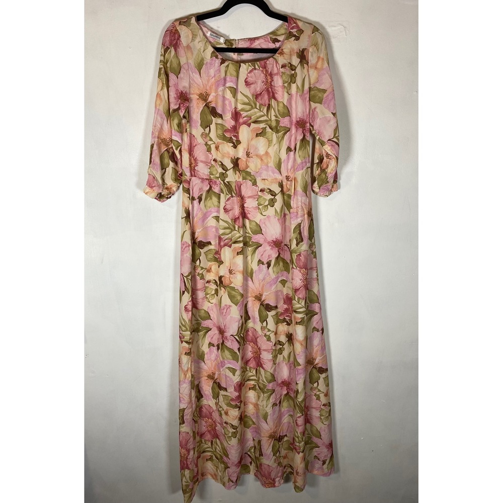 Pink‎ Floral Maxi Dress Size 40 Small Cottagecore Pockets Teacher Church Modest